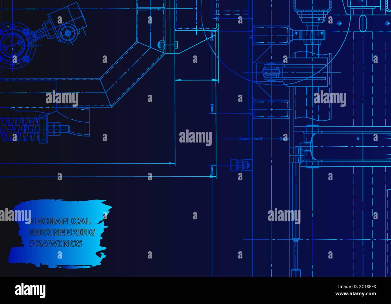 Machine-building industry. Mechanical engineering. Instrument-making. Blue neon Stock Vector