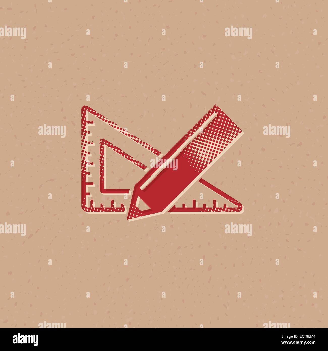 Pencil and ruler icon in halftone style. Grunge background vector ...