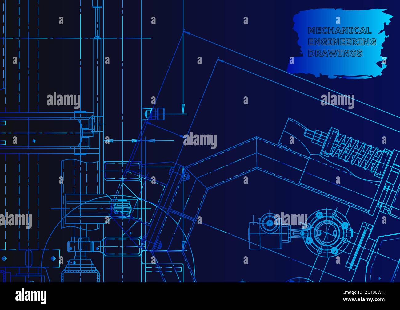 Technical background. Mechanical instrument making. Blue neon Stock Vector