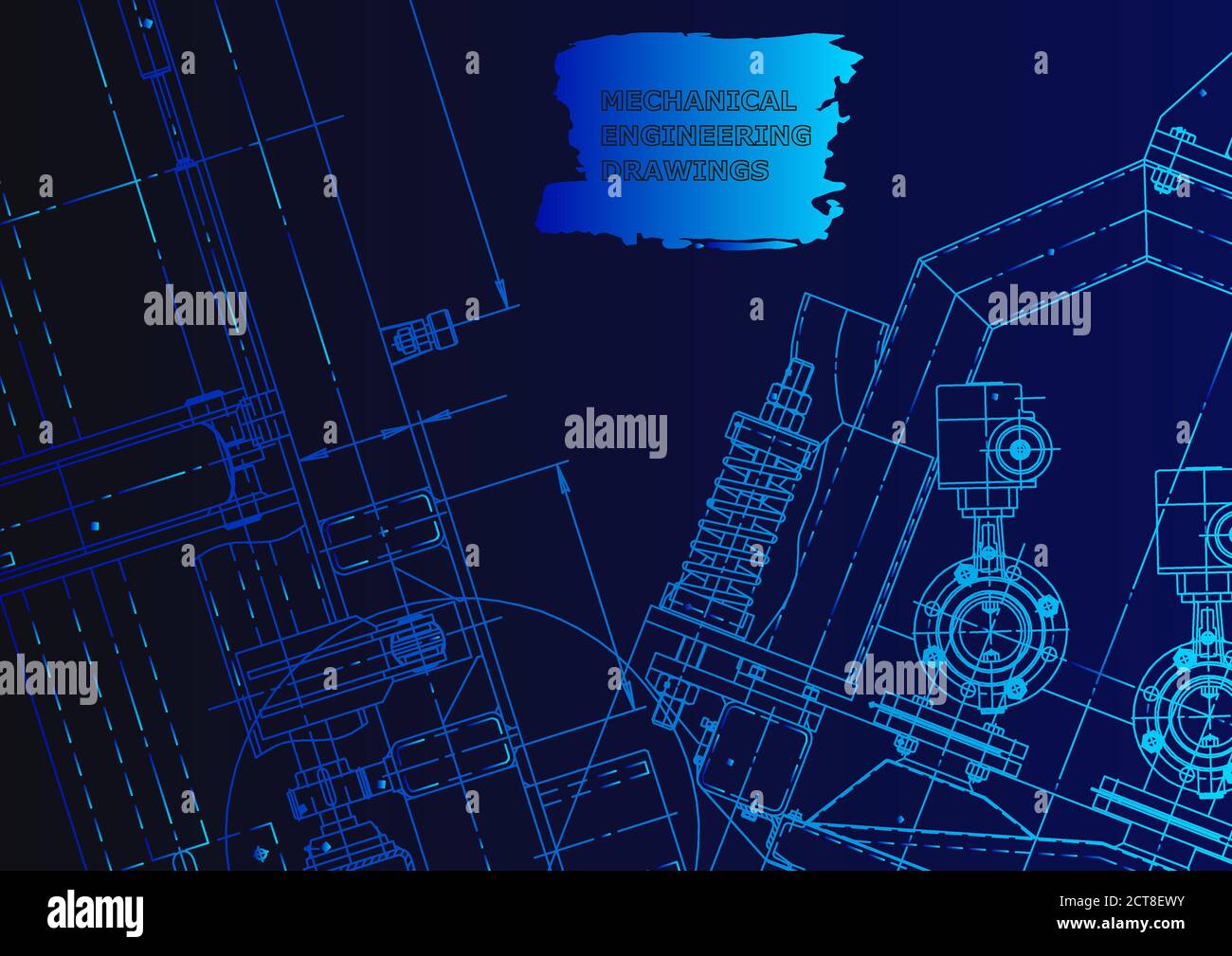 Vector engineering drawings. Mechanical instrument making. Technical abstract backgrounds. Technical illustration Blue neon Stock Vector