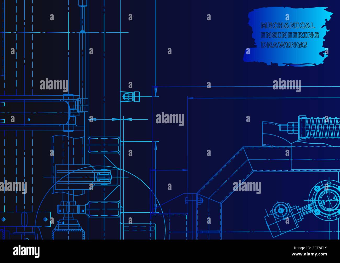 Technical abstract background. Mechanical instrument making. Blue neon Stock Vector