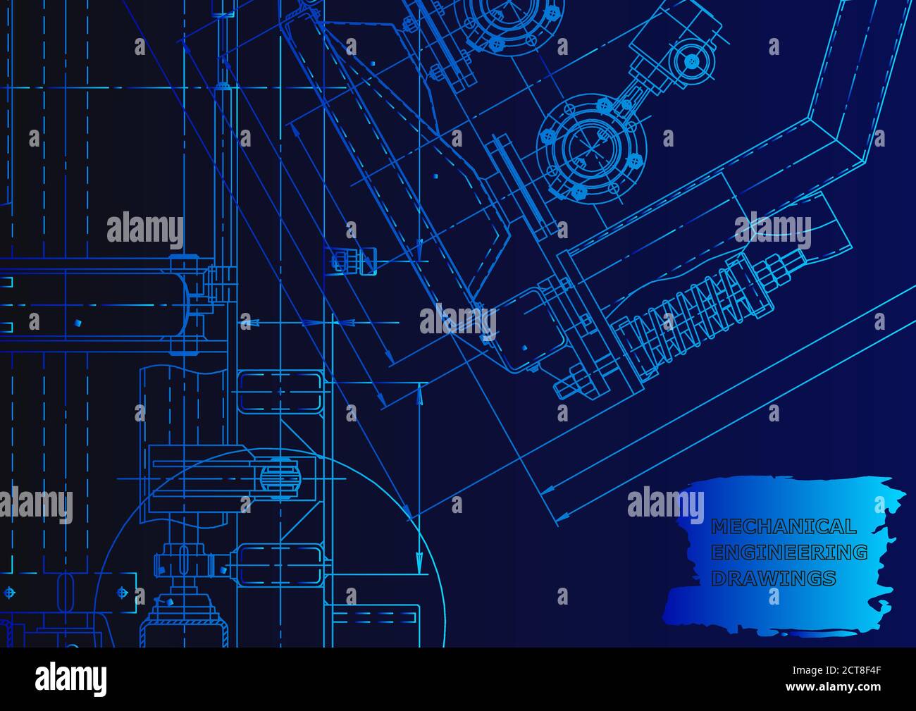 Technical abstract backgrounds. Mechanical instrument making. Blue neon Stock Vector