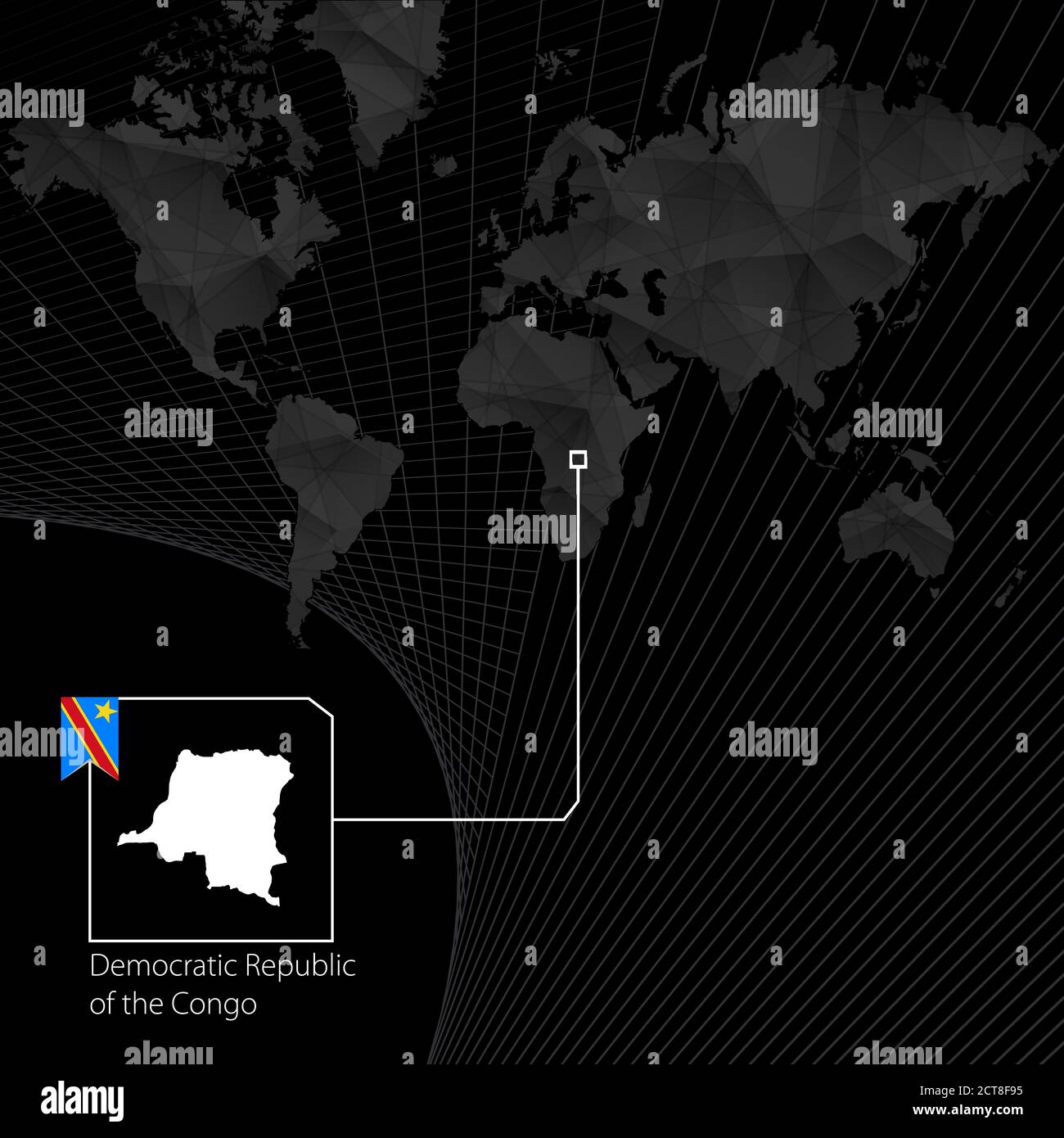 Democratic Republic of the Congo on black World Map. Map and flag of DR ...