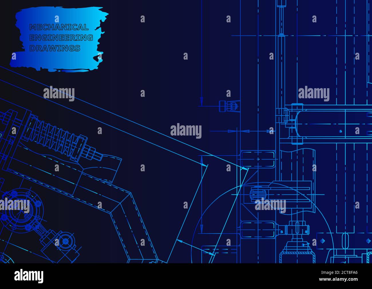Machine-building industry. Mechanical engineering drawing Blue neon Stock Vector