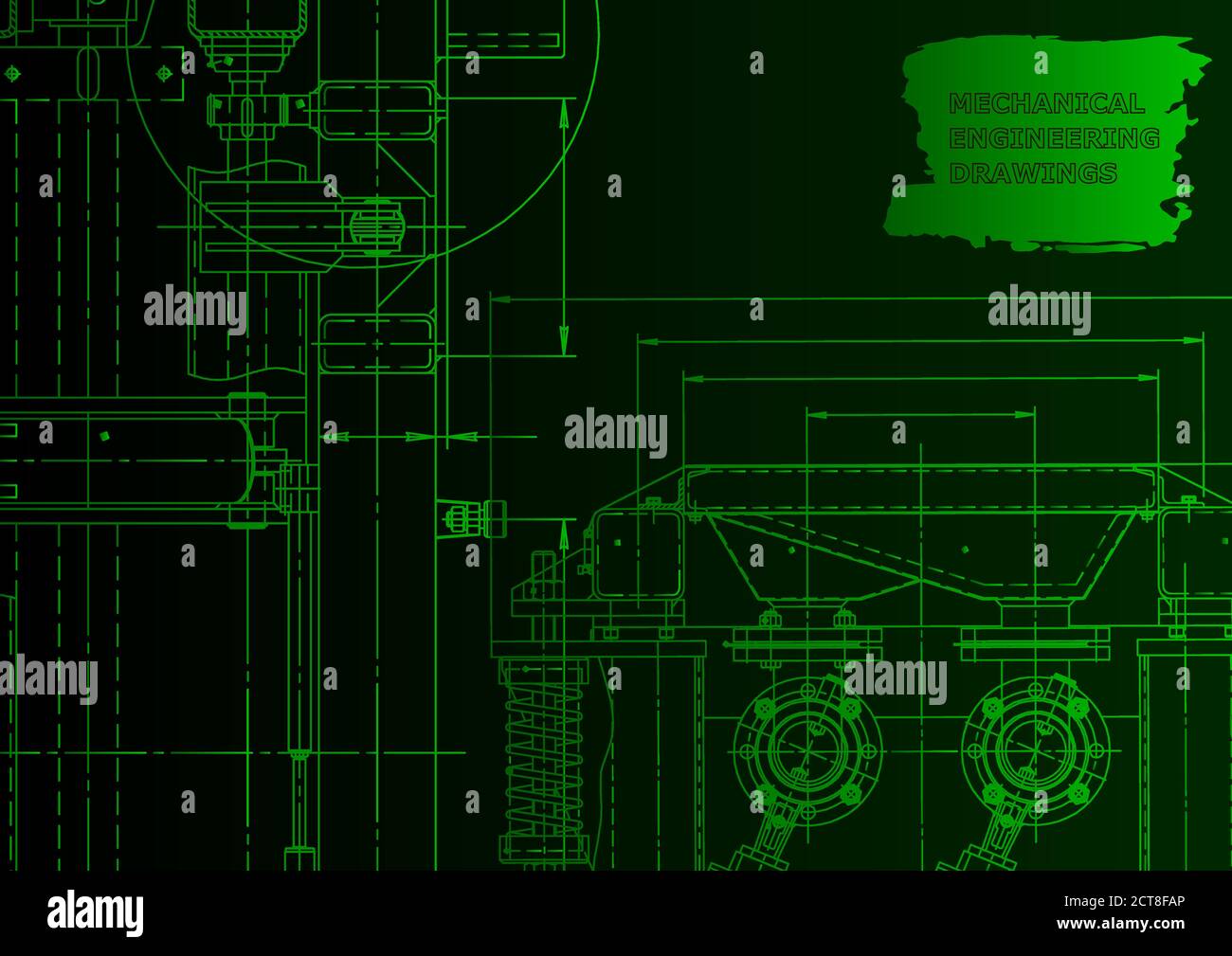 Machine-building industry. Instrument-making. Computer aided design system. Green neon Stock Vector