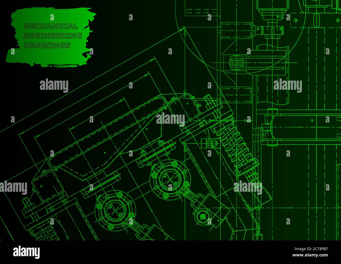 Machine-building industry. Instrument-making drawings. Green neon ...