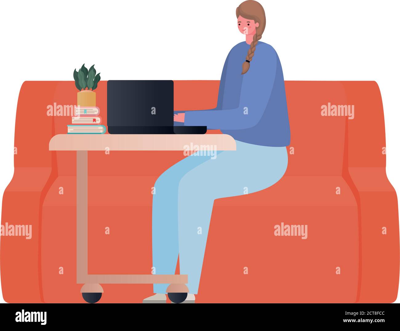 Woman with laptop on couch working vector design Stock Vector Image ...