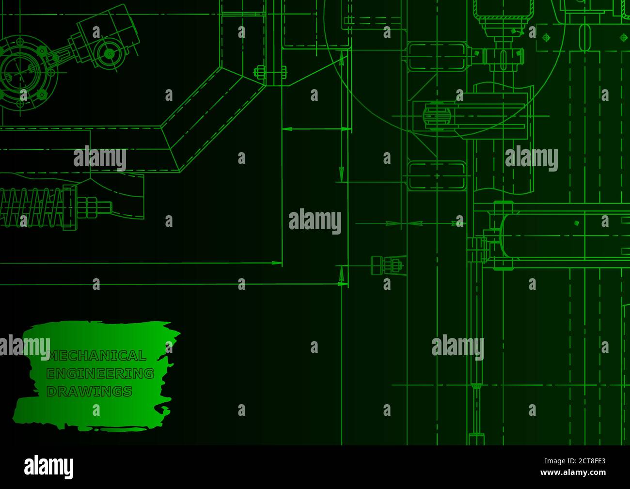 Machine-building industry. Mechanical engineering. Instrument-making. Green neon Stock Vector