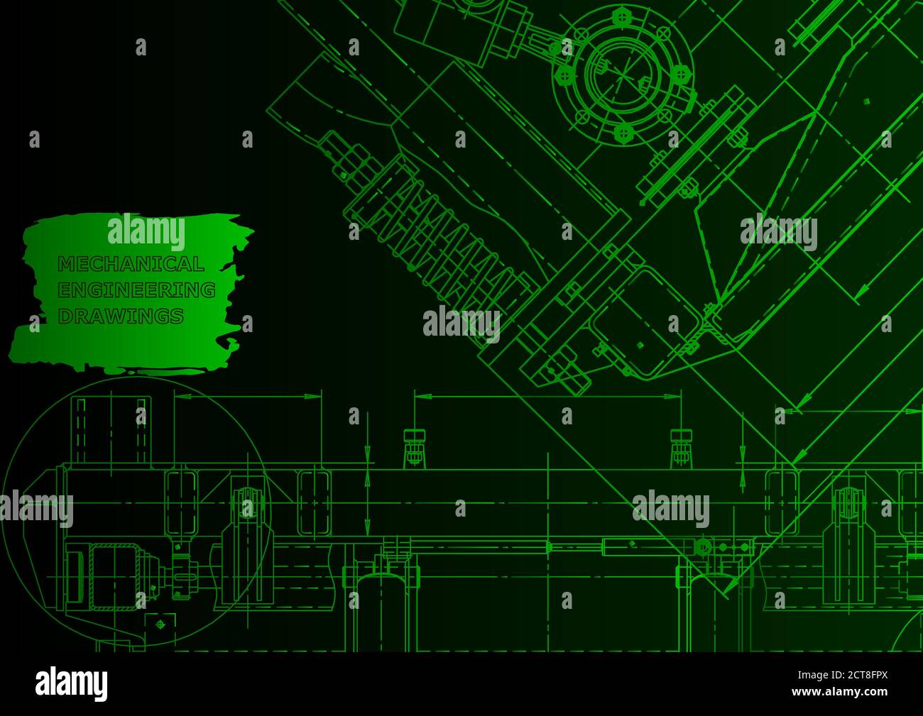 Mechanical instrument making. Technical Green neon Stock Vector