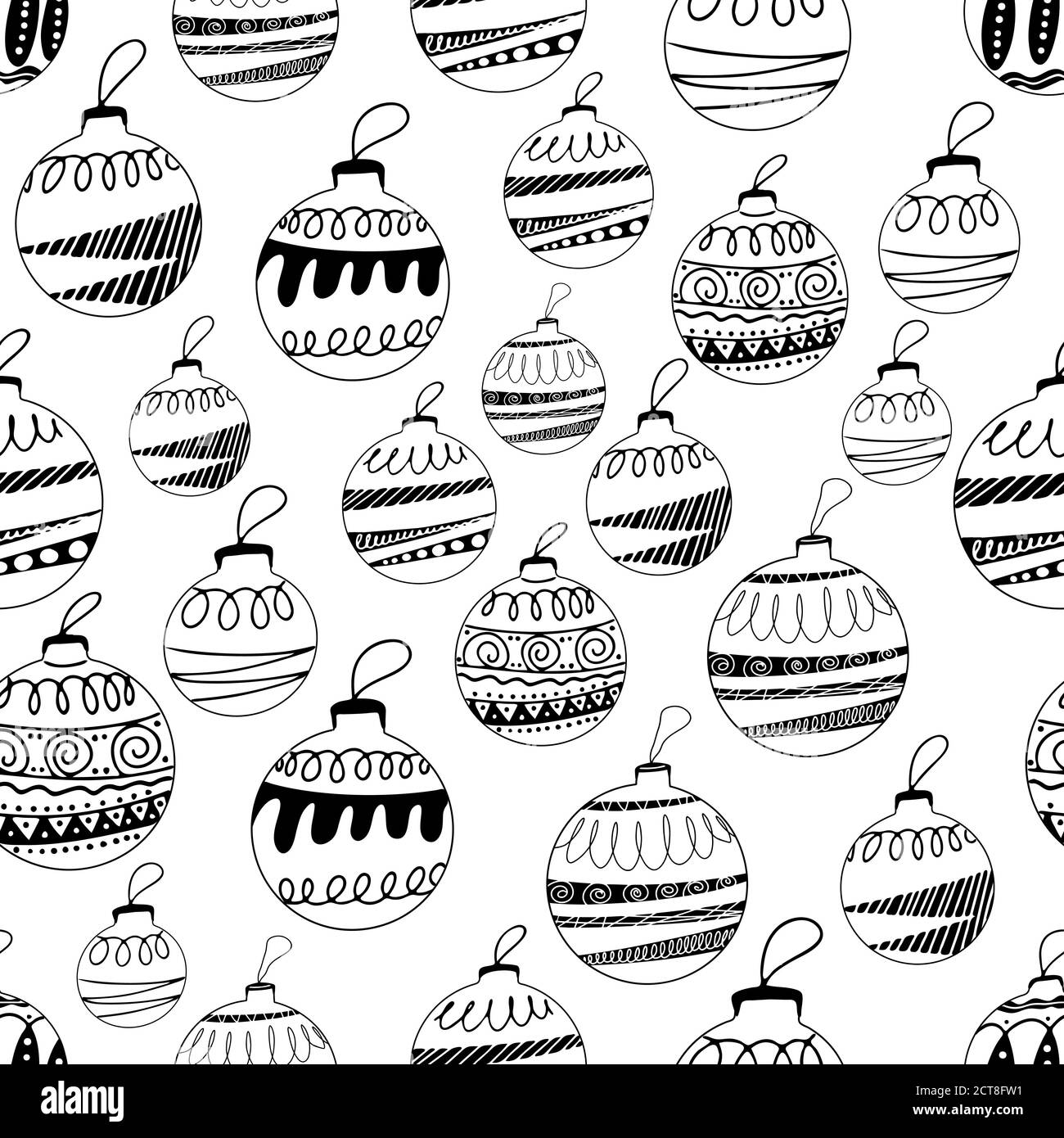 Seamless pattern made frome hand drawn Christmas tree balls with doodle ...