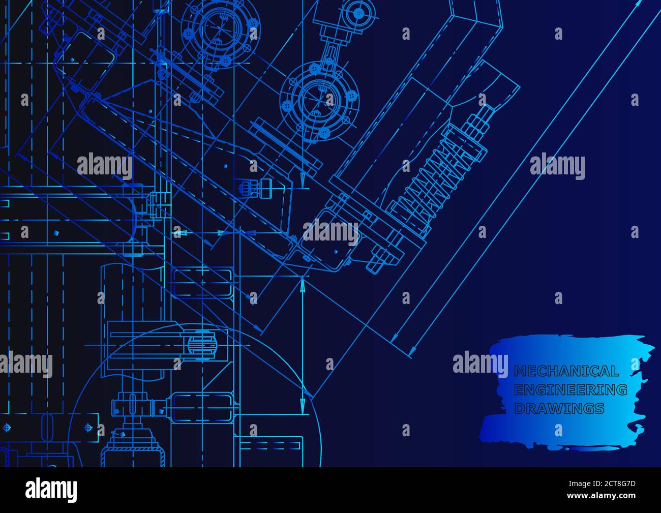 Technical abstract backgrounds. Mechanical instrument making. Technical illustration. Blue neon Stock Vector