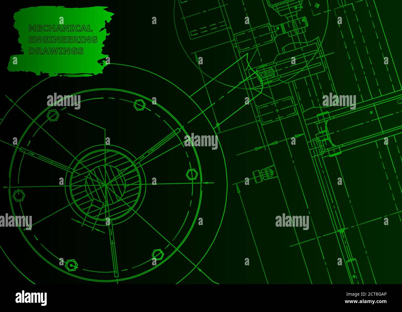 Cover, flyer. Vector engineering illustration. Green neon Stock Vector