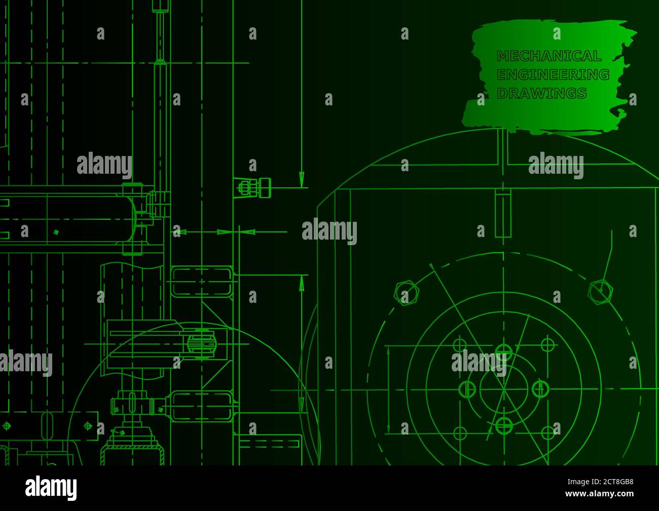 Mechanical instrument making. Technical abstract backgrounds. Technical. Green neon Stock Vector
