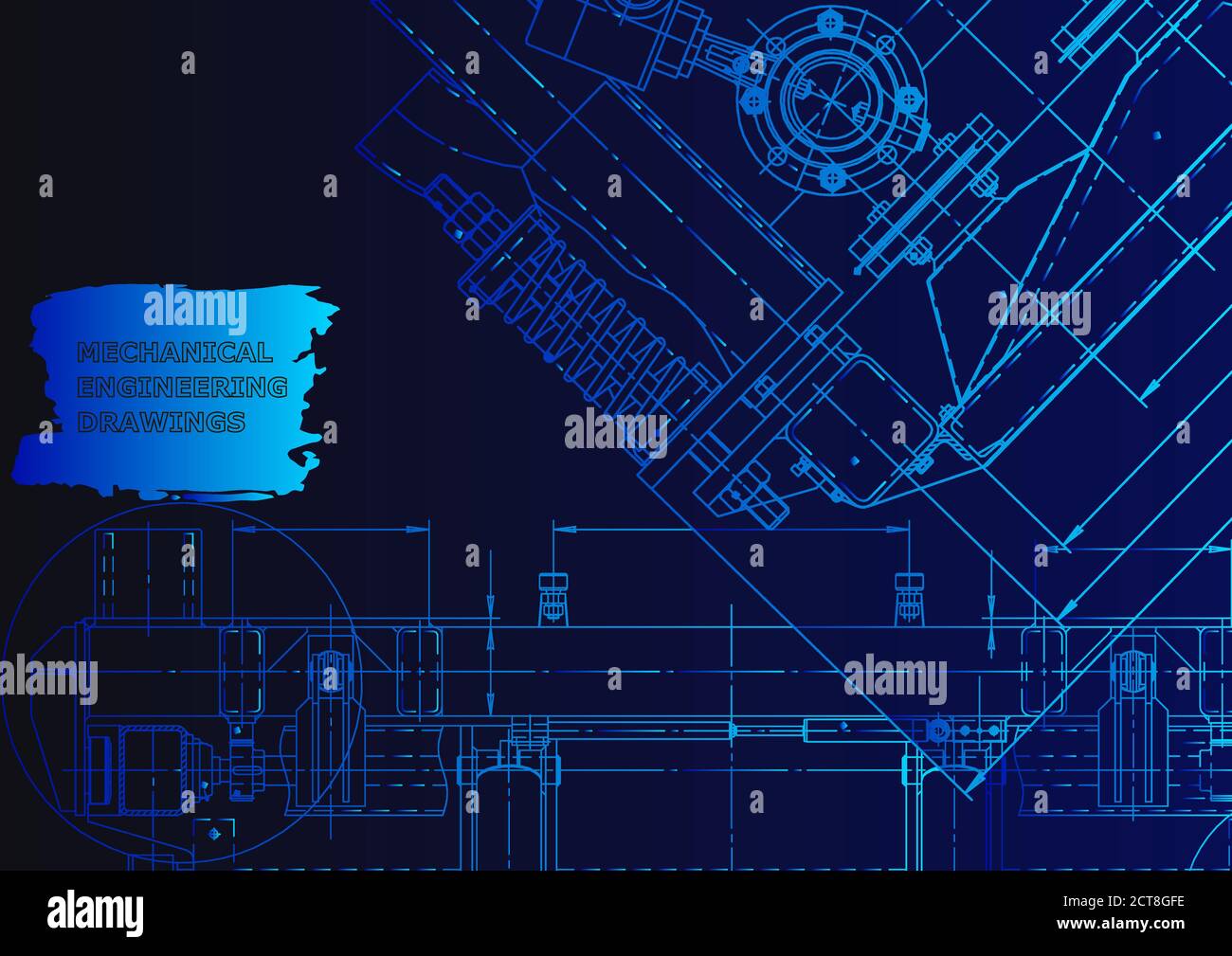 Mechanical instrument making. Technical Blue neon Stock Vector