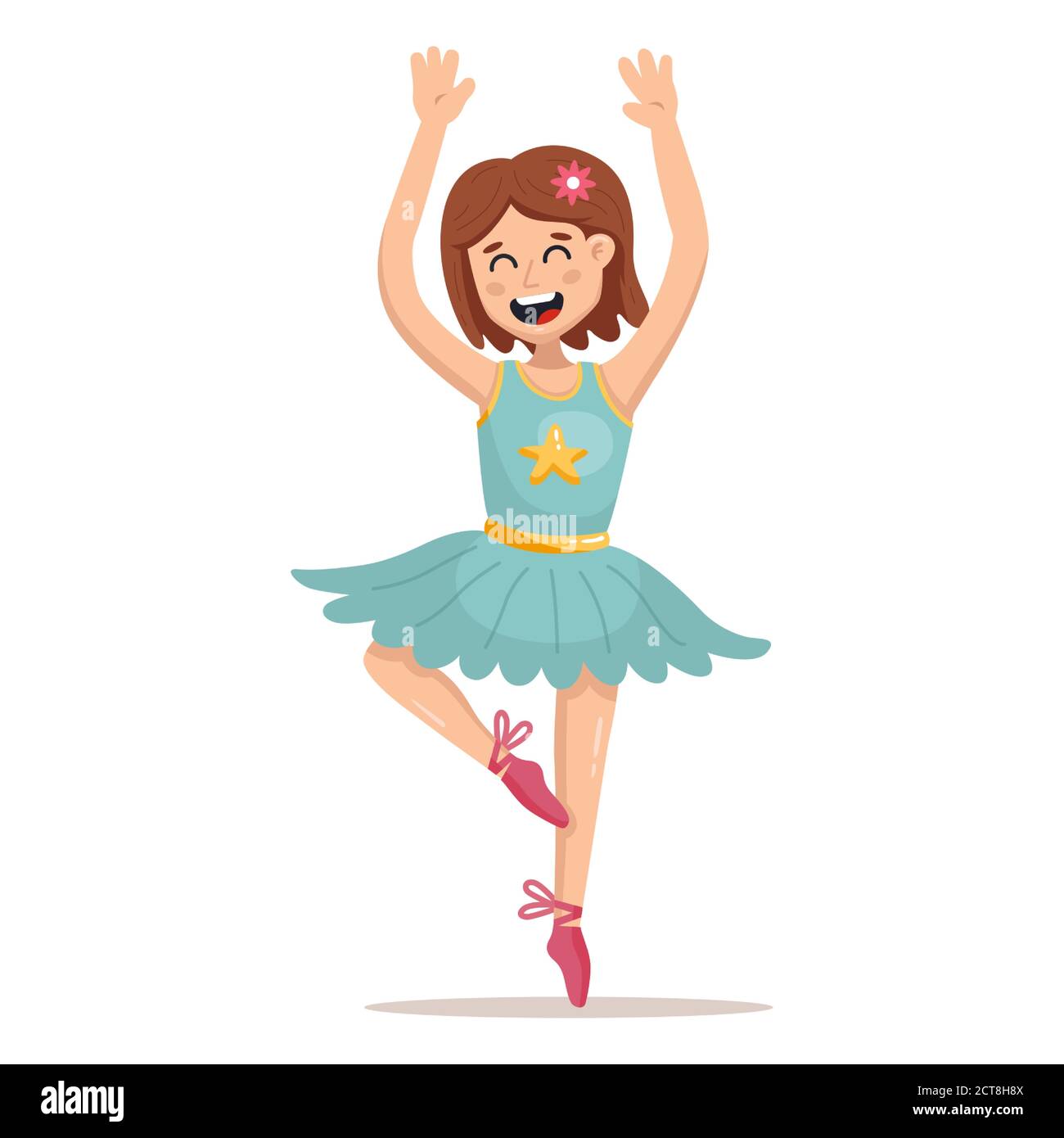 young girl dancing ballet in a short skirt. flat vector character