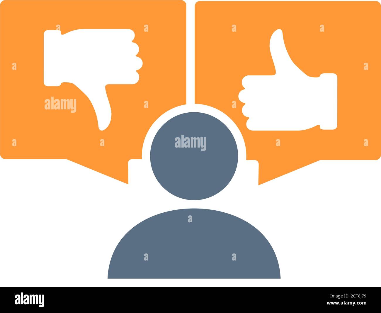 Human with like and dislike in speech bubbles colored icon. Thumb up ...