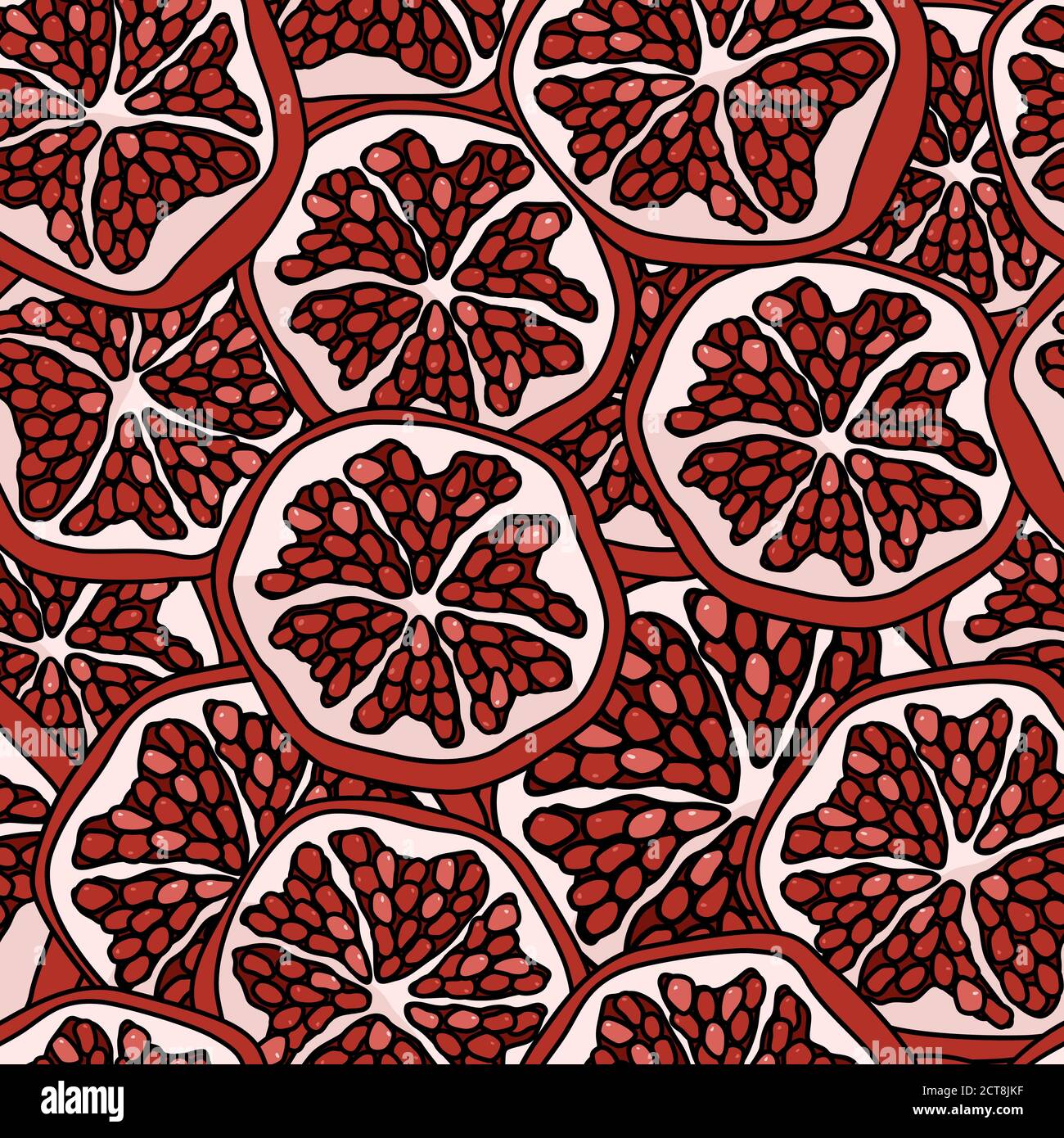 Pomegranate on transparent backdrop. Exotic seamless pattern for wallpaper, wrapping paper, sleeper, bath tile, apparel or bed linen. Phone case or cl Stock Vector