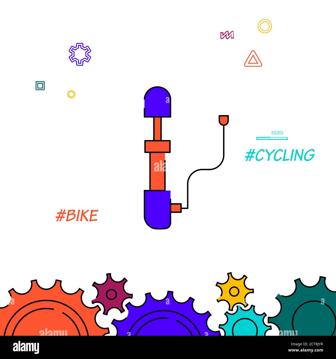 Bicycle pump filled line vector icon, simple illustration, related bottom border. Stock Vector