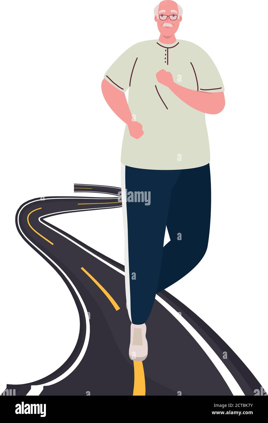 Old Man Running In The Road Sport Recreation Concept Vector Old Man Running In The Road Sport Recreation Concept Vector