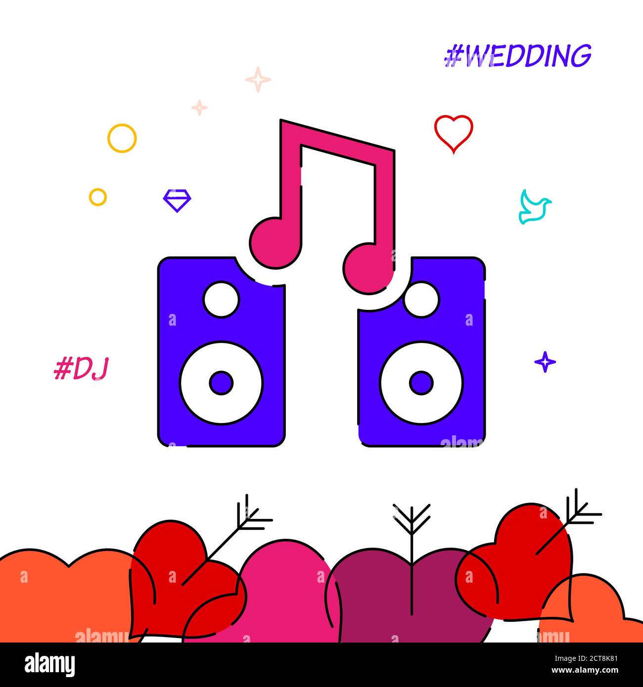 Wedding DJ filled line vector icon, simple illustration, wedding ...