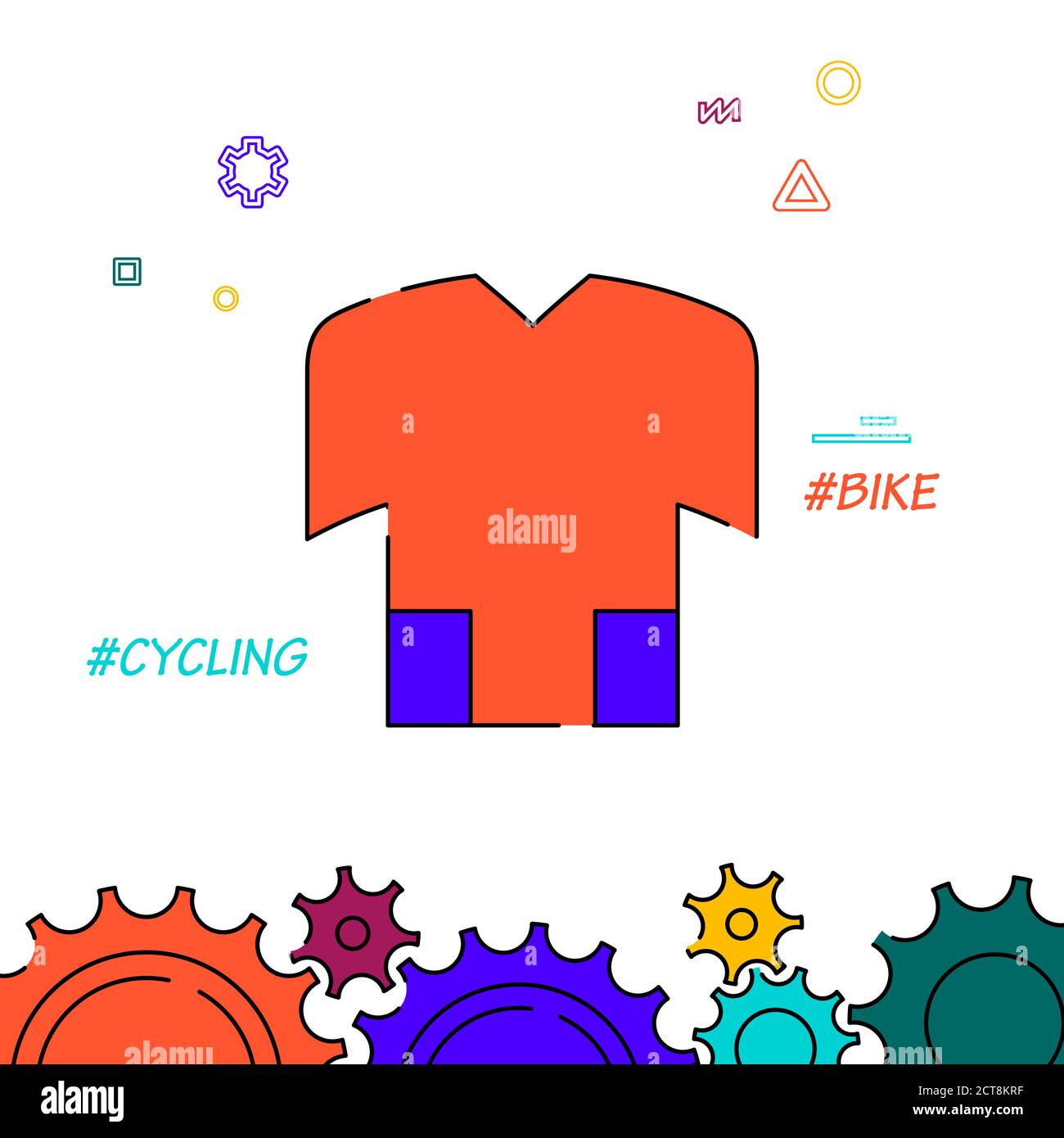 Bike t-shirt, jersey filled line vector icon, simple illustration, related bottom border. Stock Vector