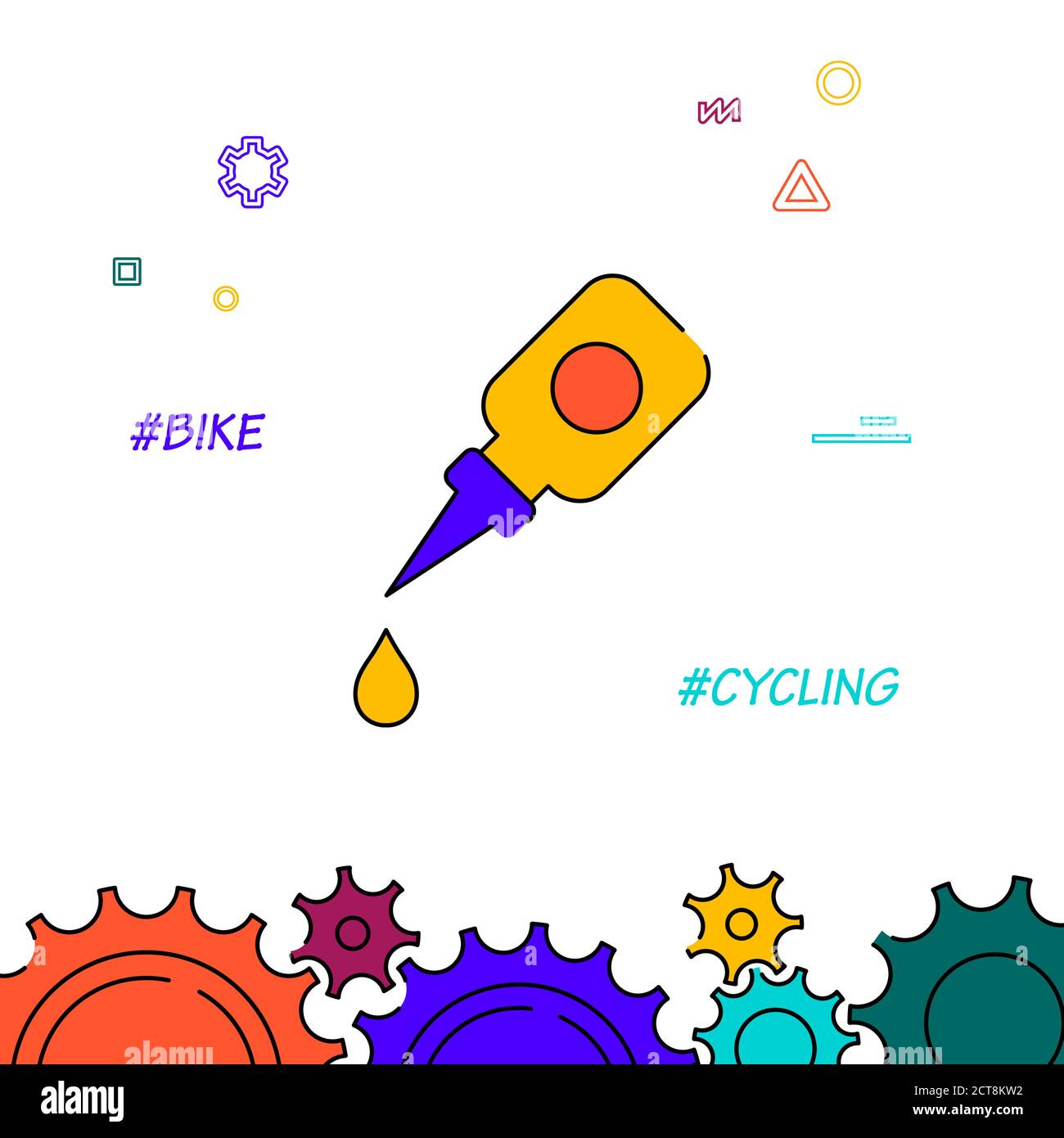 Bicycle grease filled line vector icon, simple illustration, related bottom border. Stock Vector