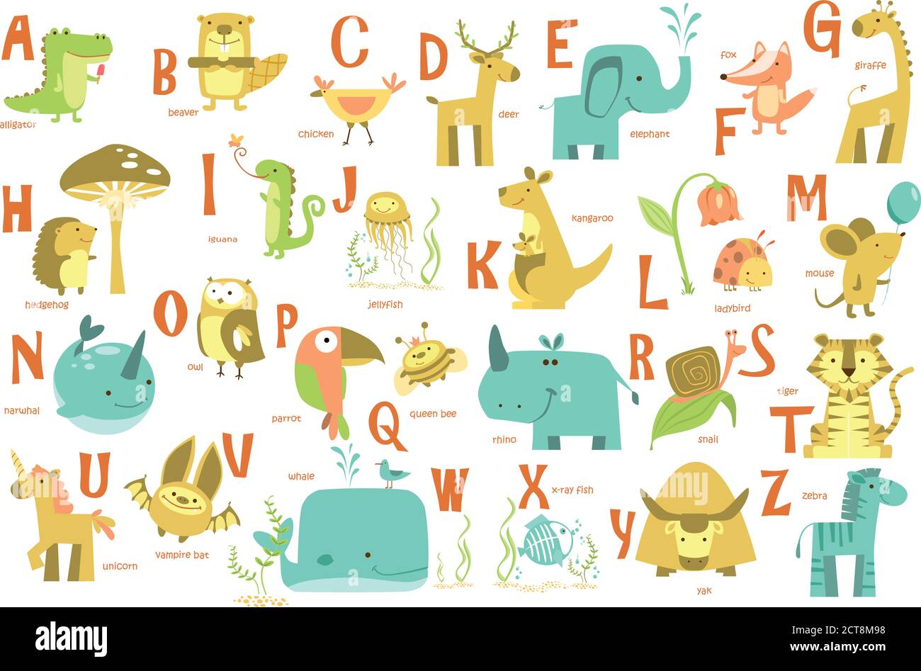 Alphabet and animals. ABC with different animals Stock Vector