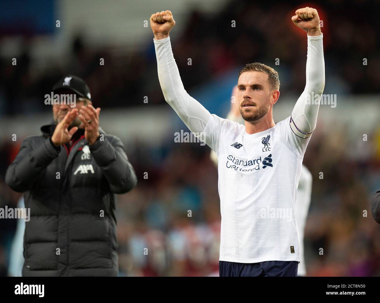 Liverpool's Jordan Henderson celebrates victory. Aston Villa v Liverpool.  PHOTO CREDIT : ©  MARK PAIN / ALAMY STOCK PHOTO Stock Photo