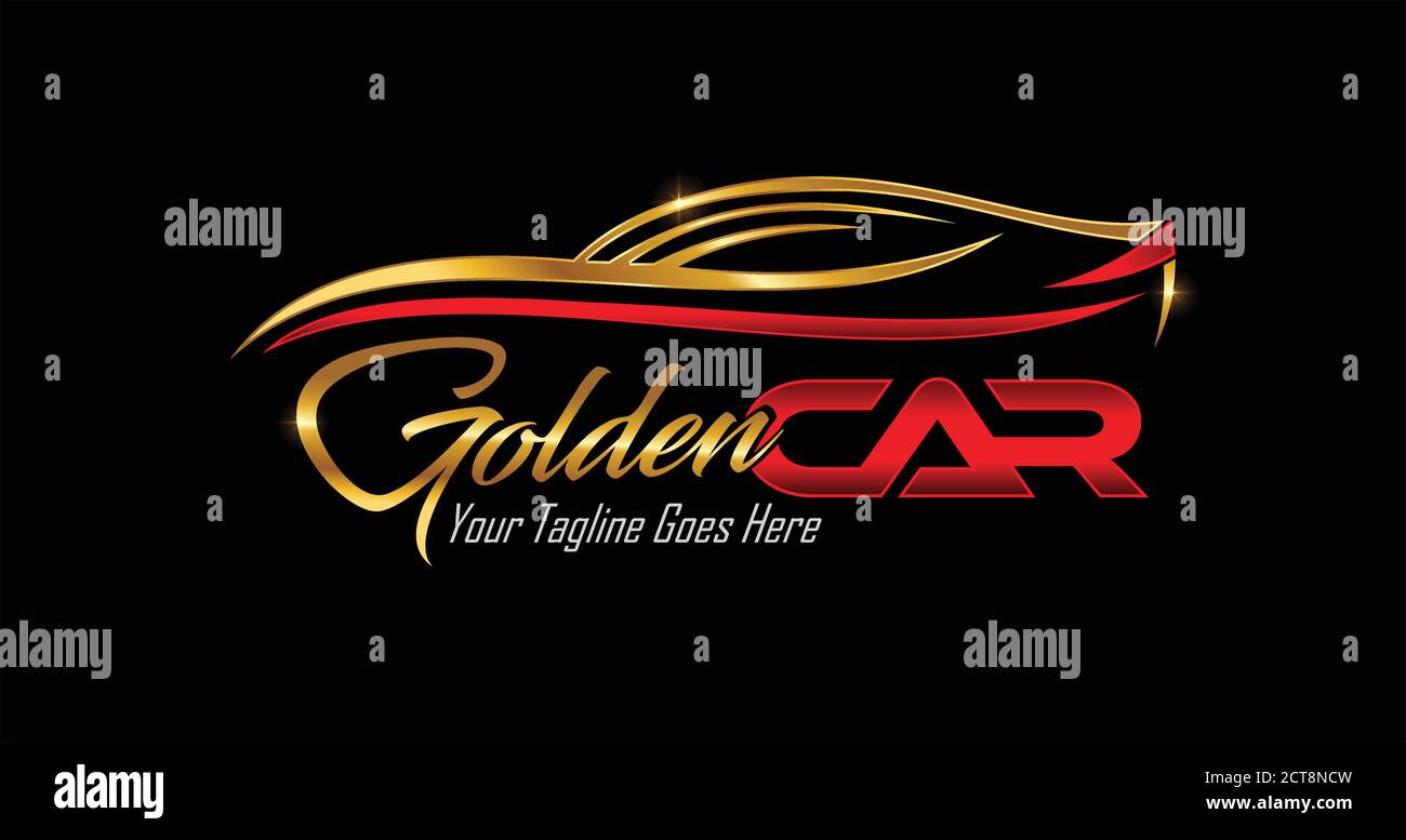 A vector illustration of Car logo in Gold and red color with black