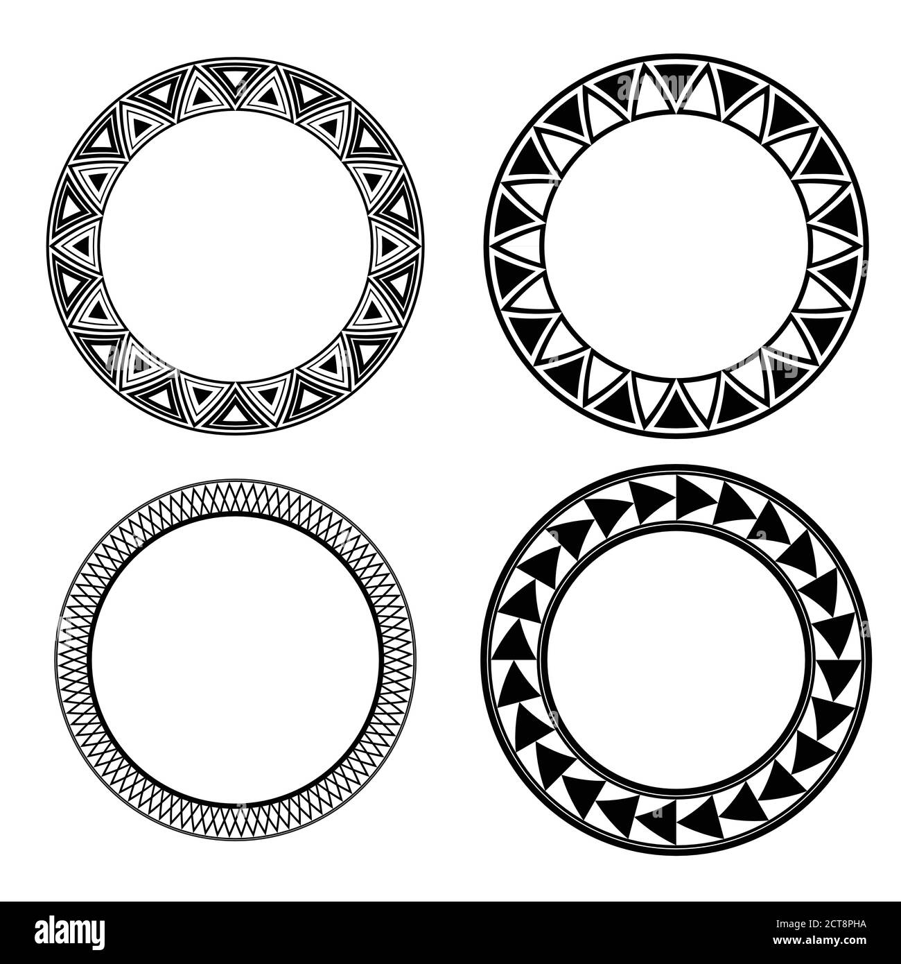 Set of black and white round frames with geometric pattern. Vector ...