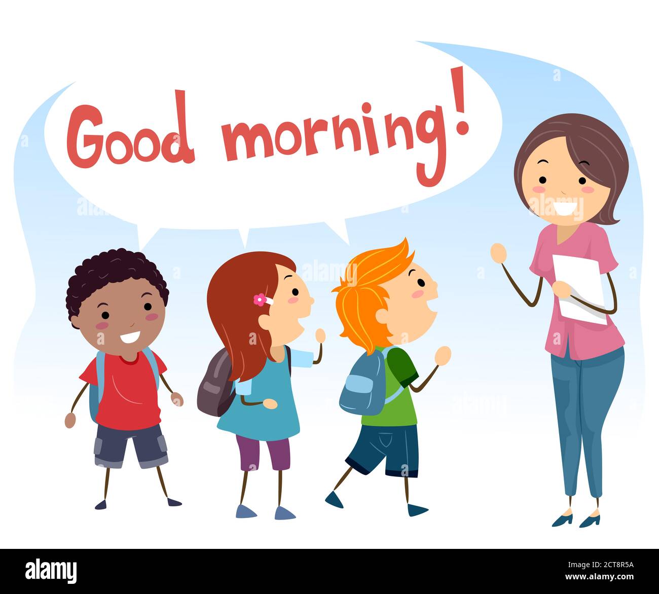 Illustration of Stickman Kids Saying Good Morning and Greeting ...