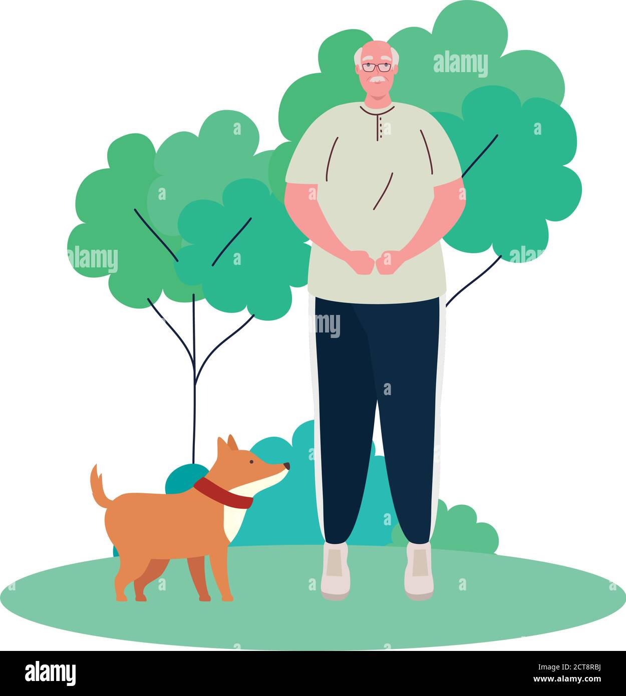 old man walking with dog mascot outdoor vector illustration design ...