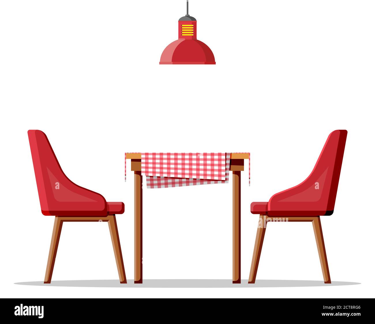Wooden table with tablecloth, two chairs and lamp. Modern dining room  furniture isolated on white. House, cafe or restaurant. Cartoon flat vector  illustration Stock Vector Image & Art - Alamy