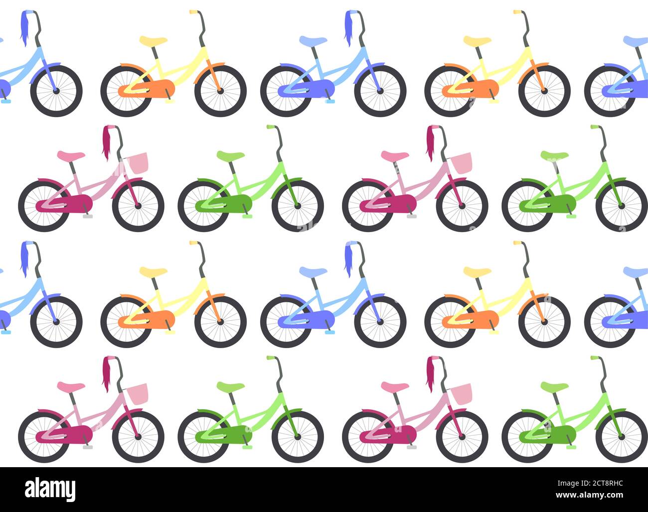 Seamless texture with children's bicycles in a row. Vector background for your creativity Stock Vector