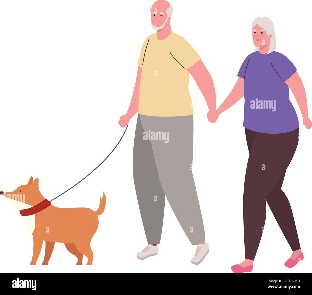 cute old couple walking with dog mascot vector illustration design ...