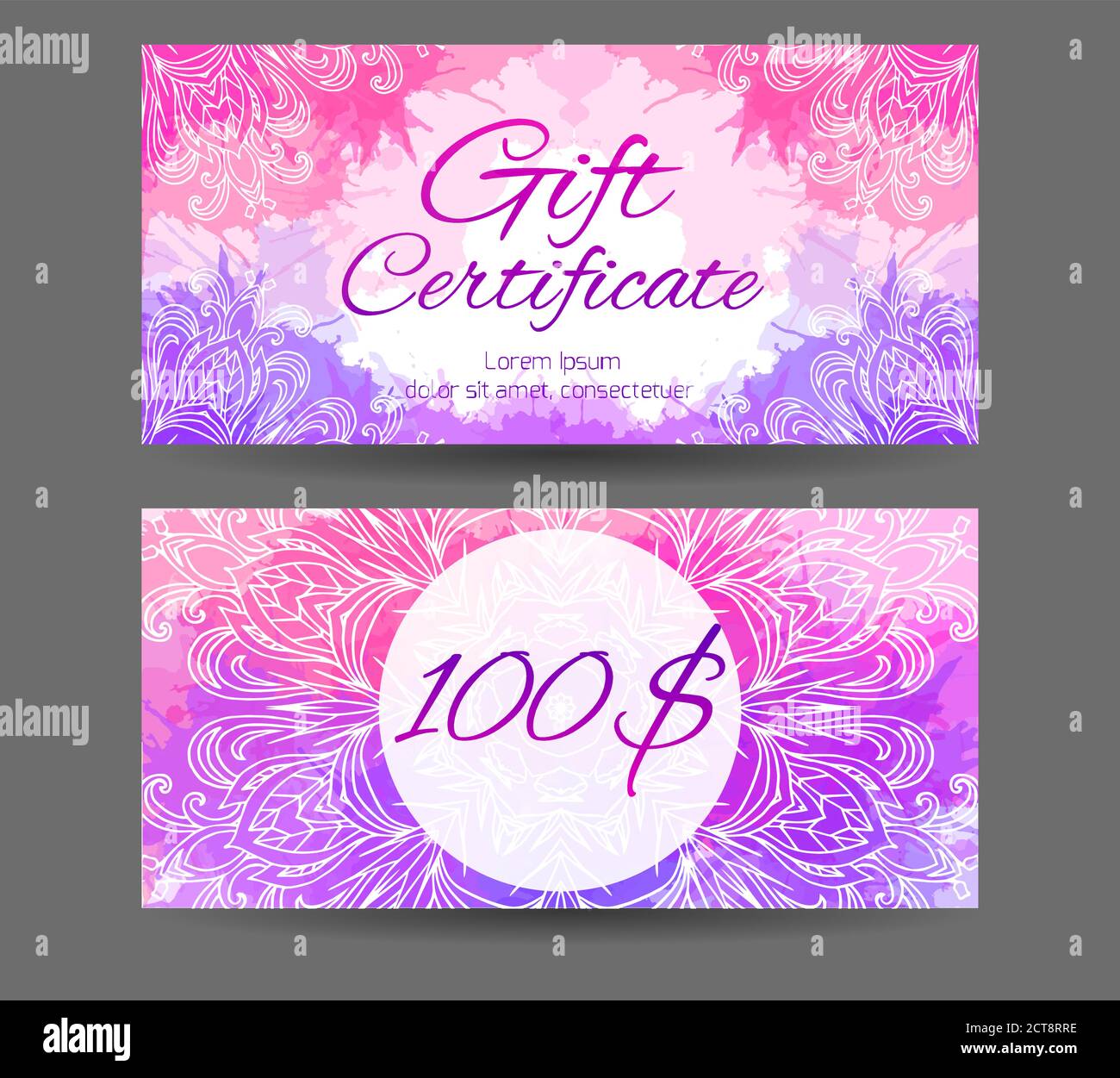 Template Gift Certificate For Yoga Studio, Spa Center, Massage Parlor,  Beauty Salon. Abstract Pattern Mandala With Watercolor Splashes Stock  Vector Image & Art - Alamy