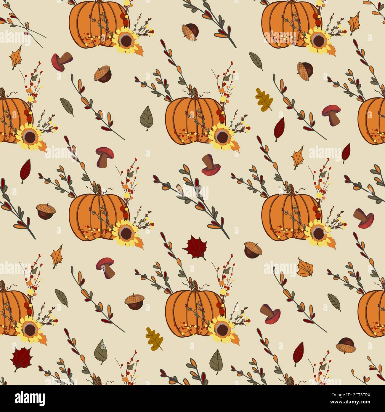 Autumn pattern with orange pumpkins. Thanksgiving design. Autumn composition Stock Vector