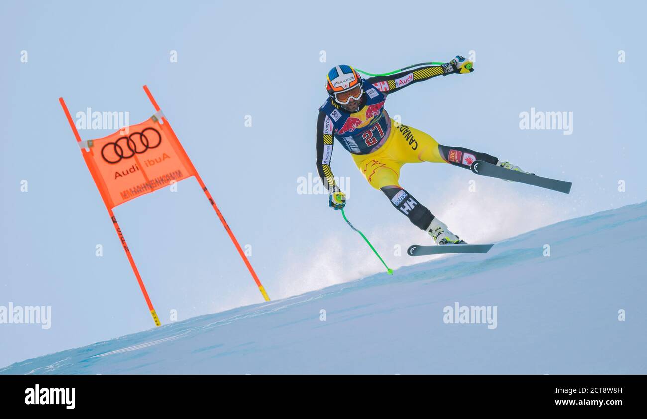 Manuel Osborne-Paradis of Canada Matthias Mayer in the Mens Downhill Race in Kitzbuhel.  FIS World Cup. Picture Credit :   © Mark Pain / Alamy Stock Photo