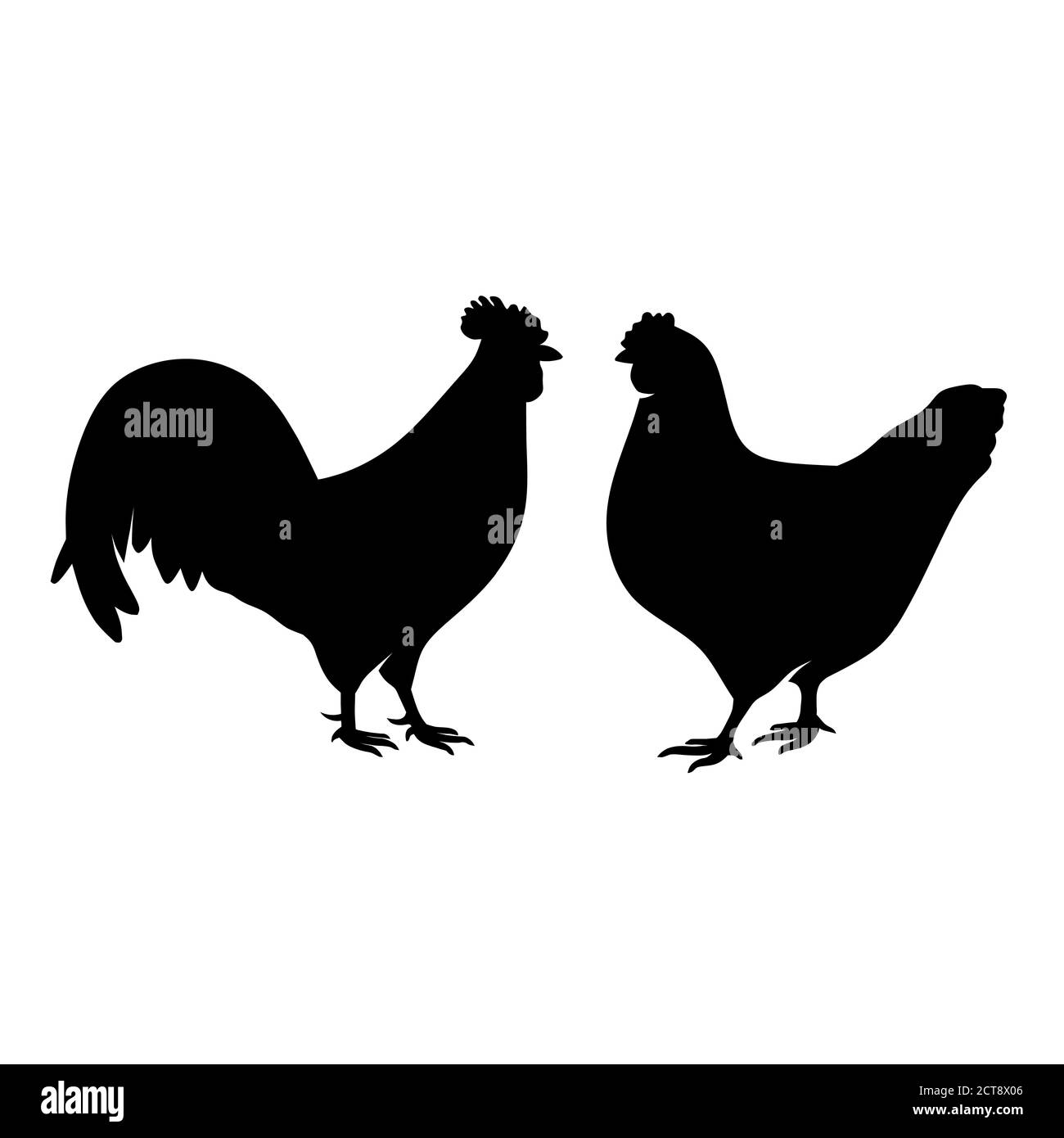 Farm animal silhouette in black on a white background ,chicken Silhouettes isolated on white vector Stock Vector