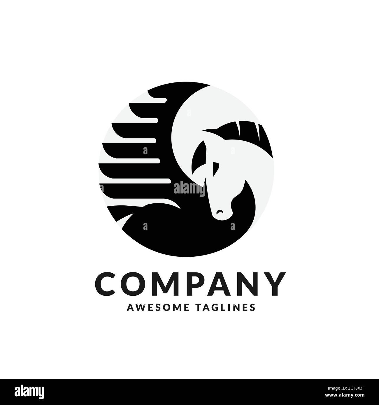 creative circle winged Pegasus logo vector illustration, Stylized