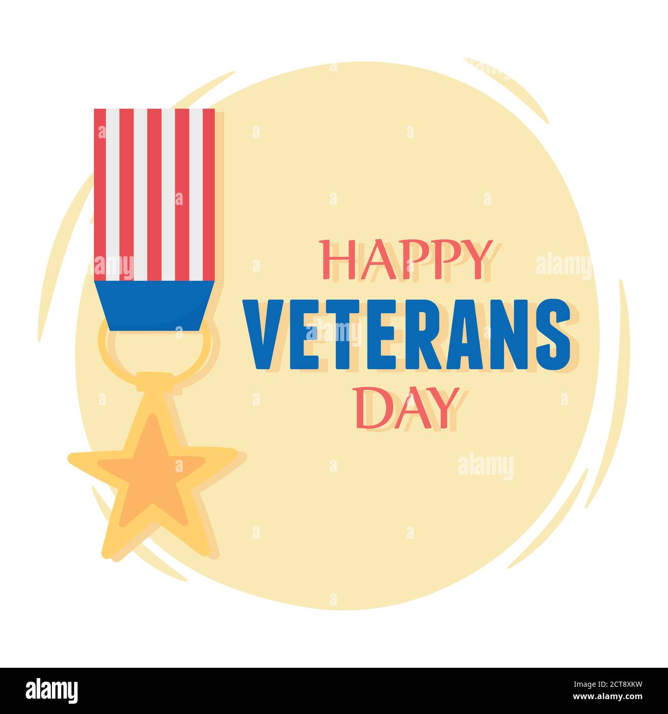 happy veterans day, medal star prize american flag, US military armed forces soldier vector illustration Stock Vector