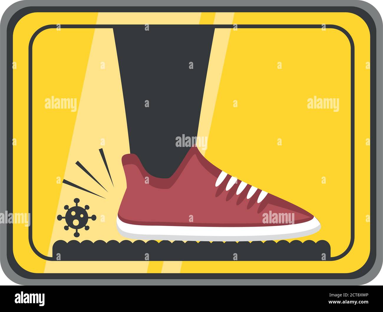 male shoe desinfection in warning sign detailed style icon design of New normal and Covid 19 virus theme Vector illustration Stock Vector