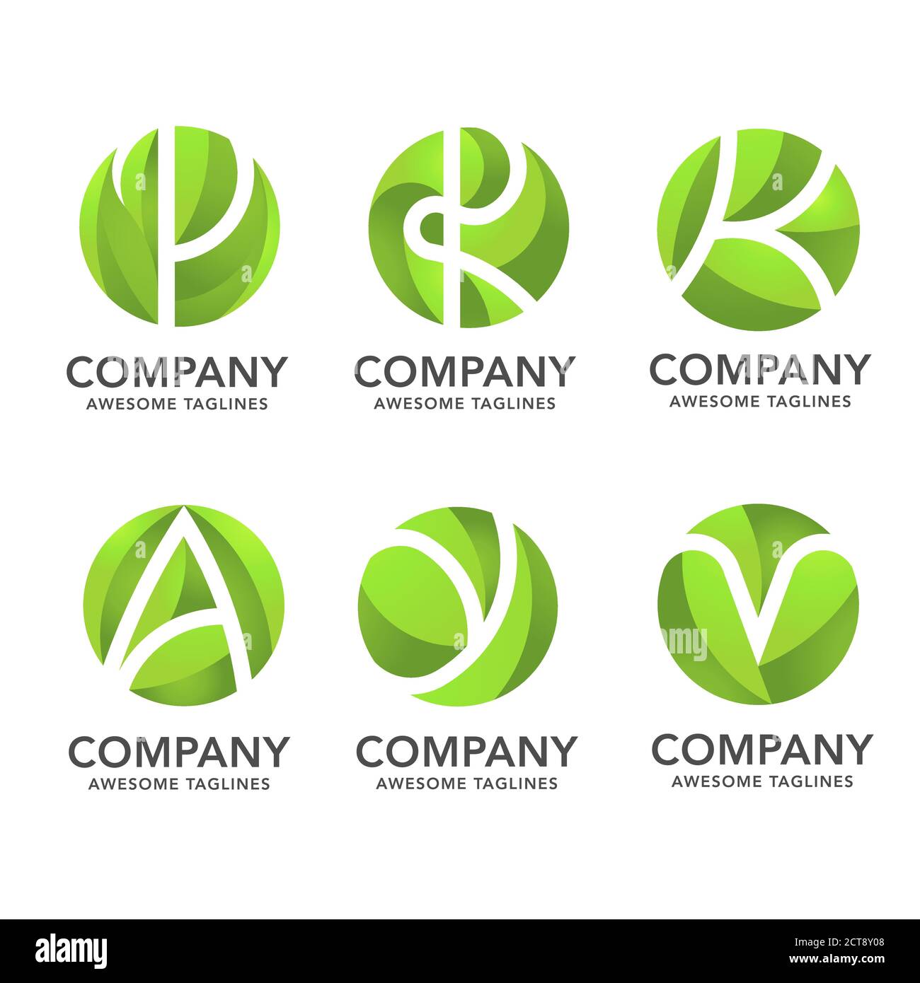 circle green leaf with hidden various letter logo vector concept Stock Vector