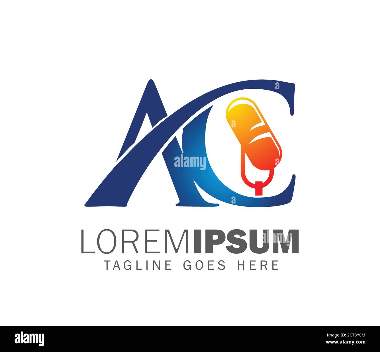 A vector illustration of AC monogram initial podcast logo in blue and orange color shade Stock Vector