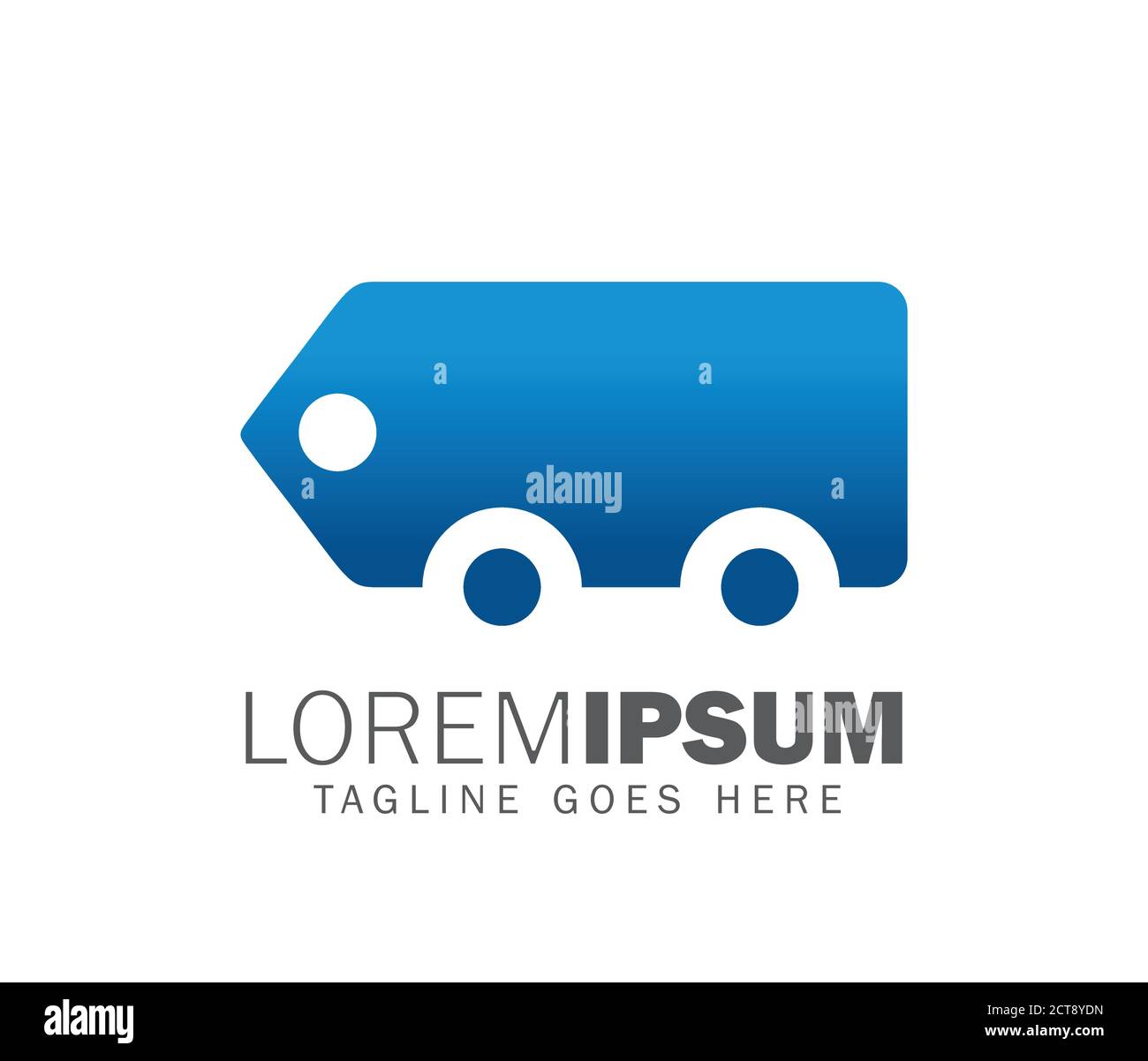 A vector illustation of prize tag car logo sign in blue with simple wheel added to form a simple car with it Stock Vector