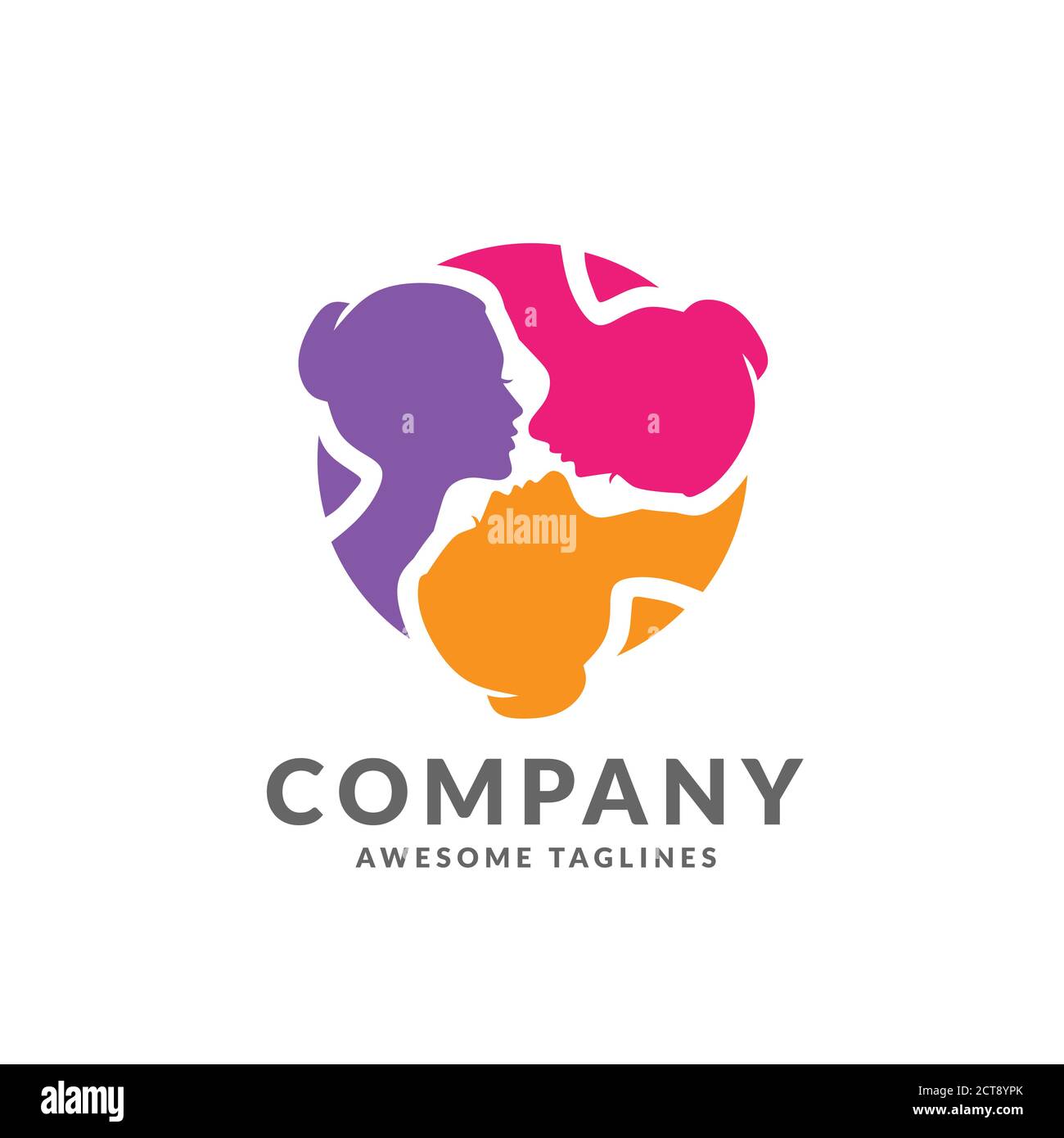 creative colorful woman head connected circle for relationship or beauty logo Stock Vector