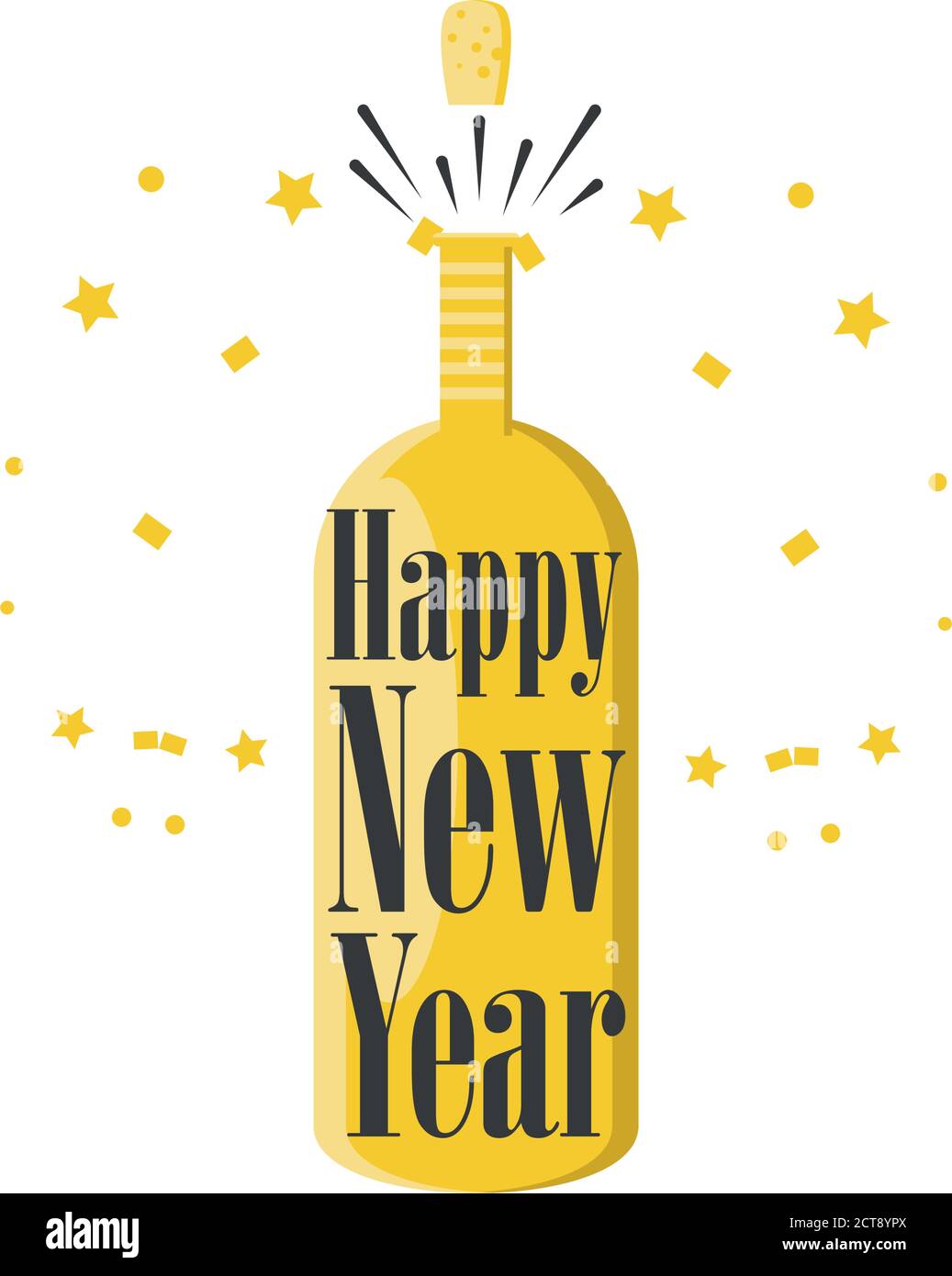 Happy new year with champagne bottle detailed style icon design ...