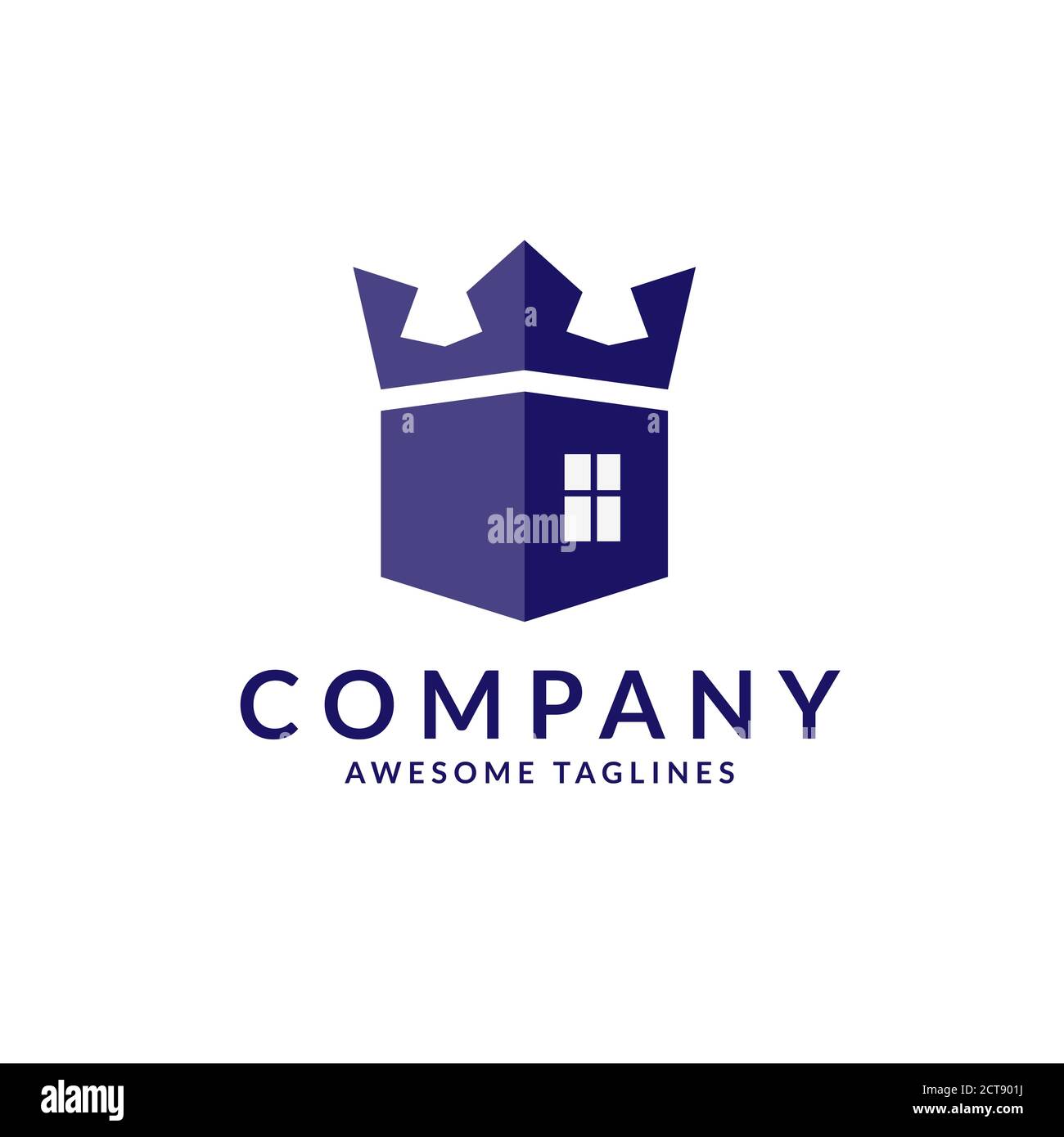 royal house logo with house image as the center part of a crown, Crown house logo design, Luxurious mansion with a crown symbol Stock Vector