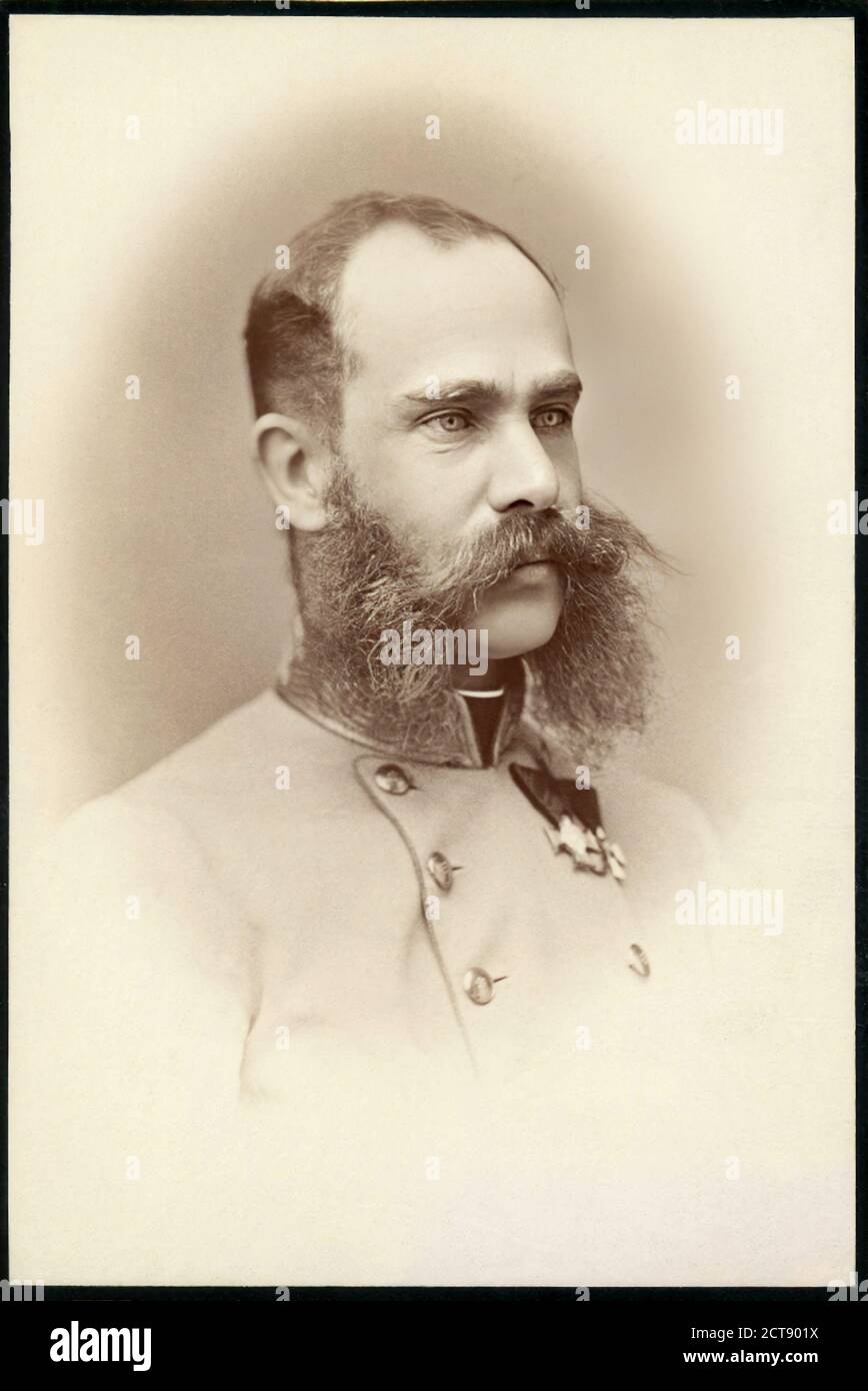 1880 c, Vienna , AUSTRIA : The austrian  Kaiser FRANZ JOSEF von ABSBURG ( 1830 - 1916 )  Emperor of Austria .Photograph by ANGERER , Wien . - FRANCESCO GIUSEPPE - JOSEPH - ABSBURG - ASBURG - ABSBURGO - ASBURGO - NOBILITY - NOBILI - Nobiltà - REALI - HABSBURG - HASBURG - ROYALTY - AUSTRIA  - baffi - moustache - military uniform - divisa uniforme militare --- Archivio GBB Stock Photo