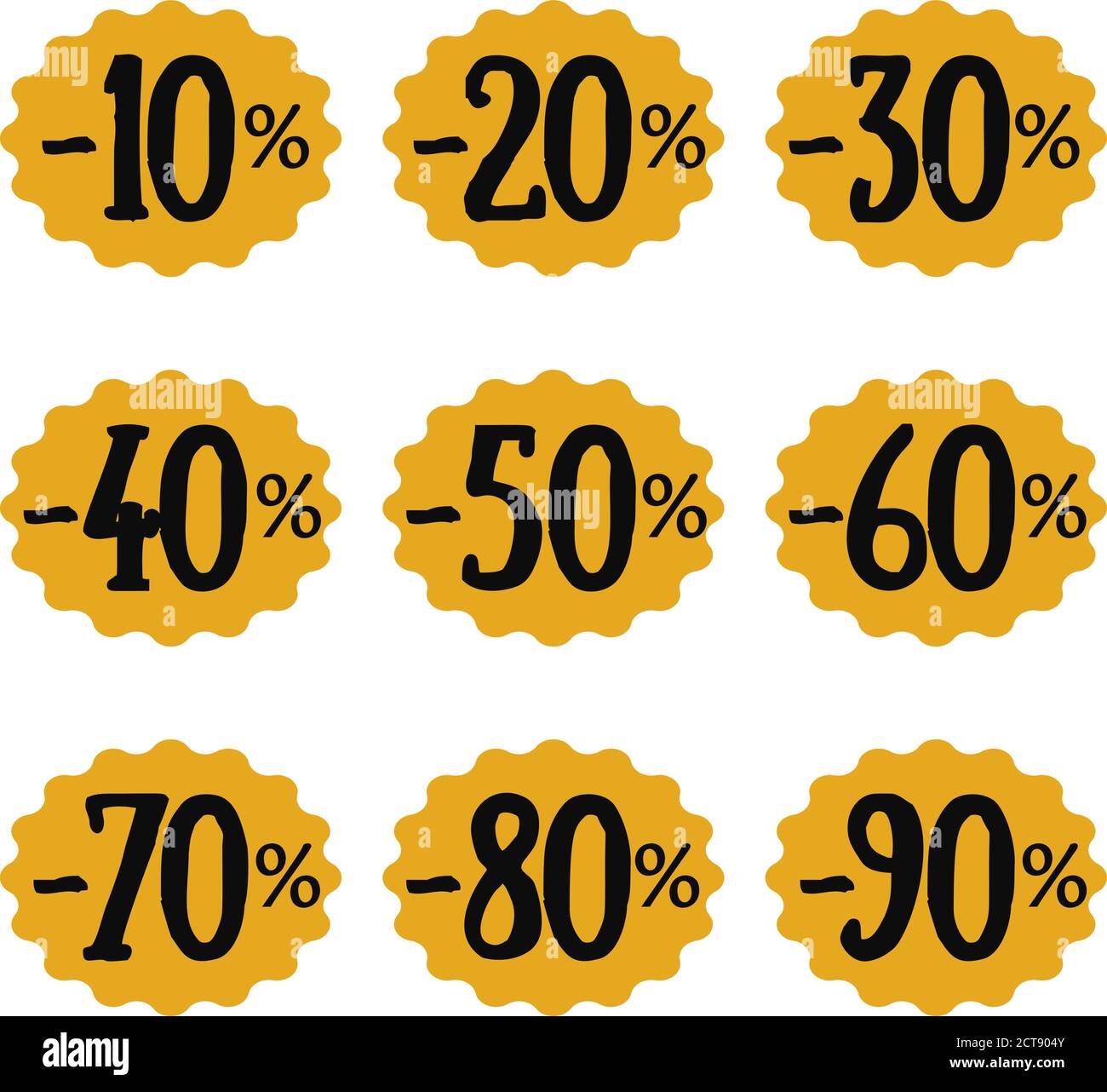 Set of discount numbers. Vector templates for sales of business. Yellow oval logo with the value of the price down Stock Vector